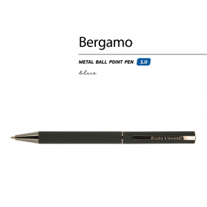 Ручка Bergamo шариковая автоматическая, черный металлический корпус, 0.7 мм, синяя - купить оптом