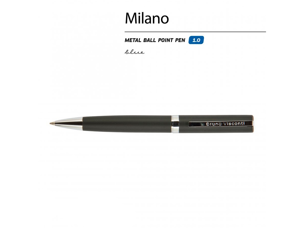 Ручкa BrunoVisconti шариковая автоматическая 1мм синяя Milano Graphite (черный металлический корпус) - купить оптом