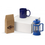 Подарочный набор с чаем, кружкой и френч-прессом Чаепитие, синий, кружка- ярко-синий, френч-пресс- синий/прозрачный