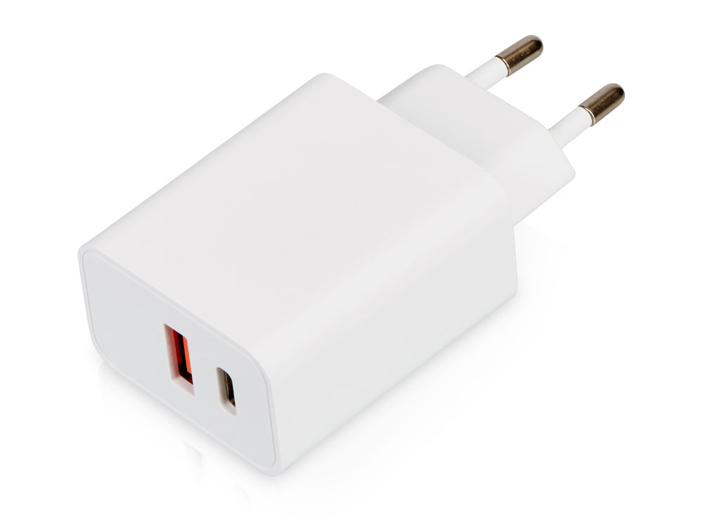 Сетевое зарядное устройство c выходами USB-A и USB-C Recharger, 10 Вт, белый - купить оптом