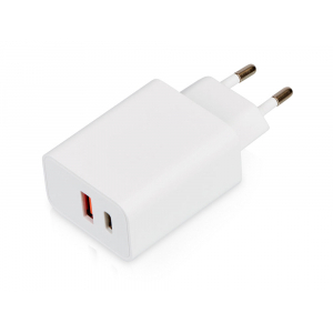 Сетевое зарядное устройство c выходами USB-A и USB-C Recharger Pro, быстрая зарядка QC/PD, 30 Вт, белый - купить оптом