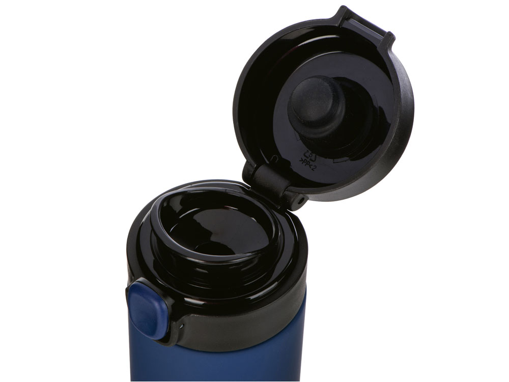 Вакуумная термокружка Waterline c кнопкой Guard, 400 мл, тубус, темно-синий - купить оптом