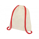 Рюкзак со шнурком Oregon, имеет цветные веревки, изготовлен из хлопка 100 г/м2, бежевый/красный