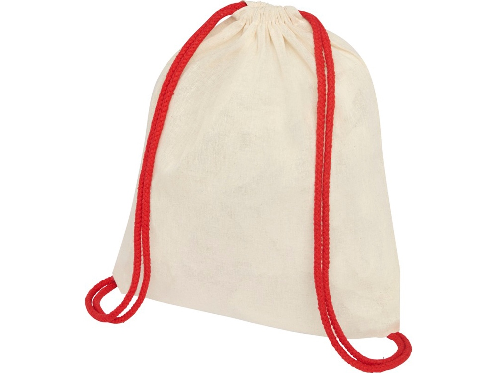 Рюкзак со шнурком Oregon, имеет цветные веревки, изготовлен из хлопка 100 г/м2, бежевый/красный - купить оптом
