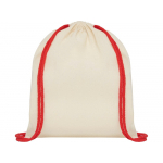 Рюкзак со шнурком Oregon, имеет цветные веревки, изготовлен из хлопка 100 г/м2, бежевый/красный, фото 1