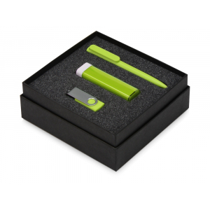 Подарочный набор On-the-go с флешкой, ручкой и зарядным устройством, зеленое яблоко - купить оптом