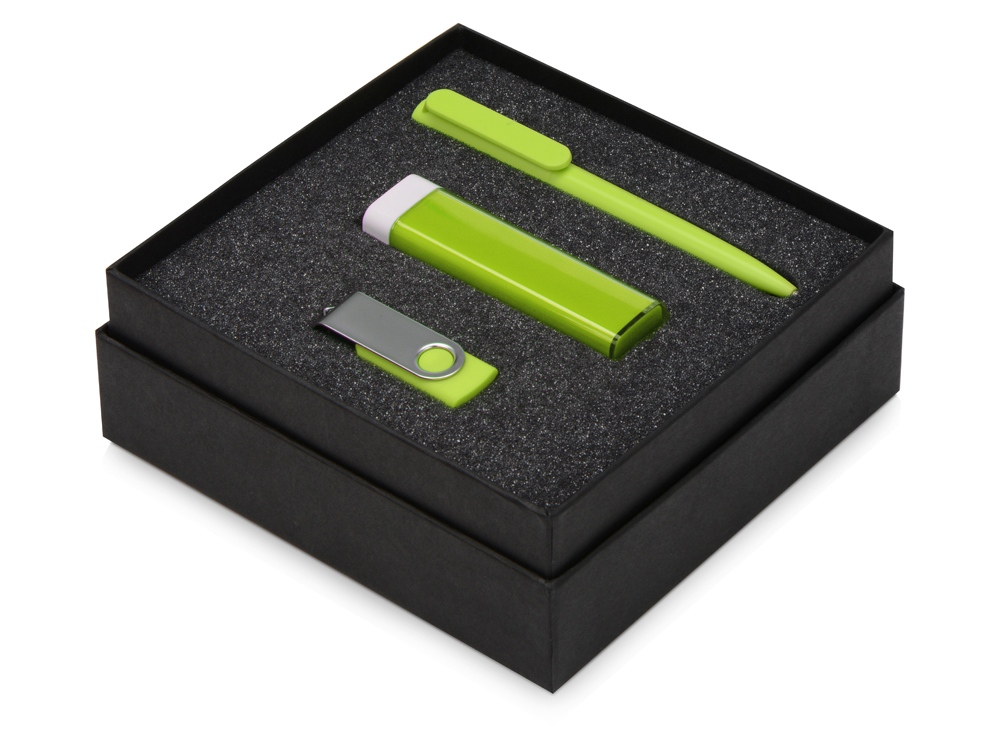 Подарочный набор On-the-go с флешкой, ручкой и зарядным устройством, зеленое яблоко - купить оптом