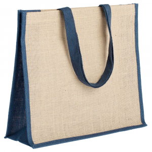 Холщовая сумка для покупок Bagari со светло-синей отделкой - купить оптом
