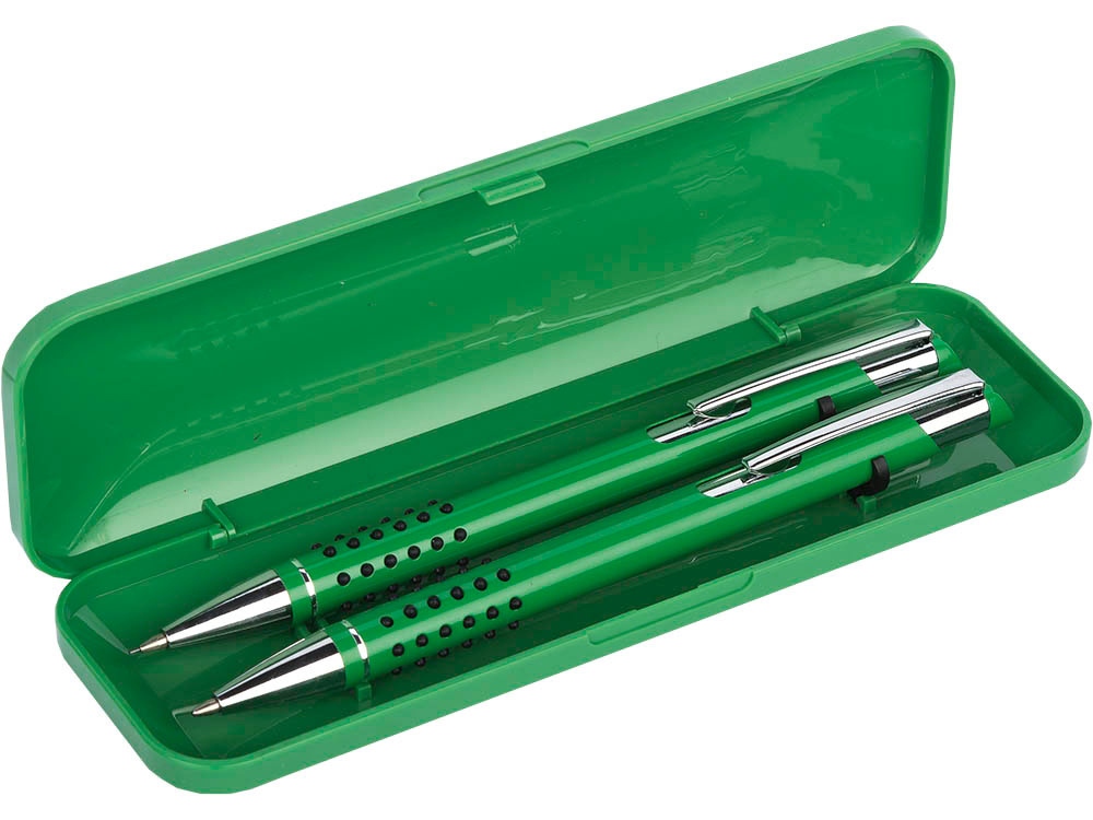 Набор Онтарио: ручка шариковая, карандаш механический, зеленый/серебристый - купить оптом