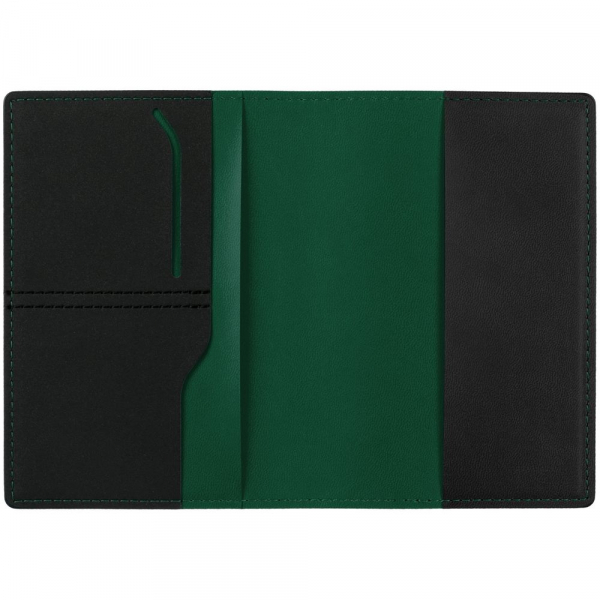 Обложка для паспорта Multimo, черная с зеленым - купить оптом