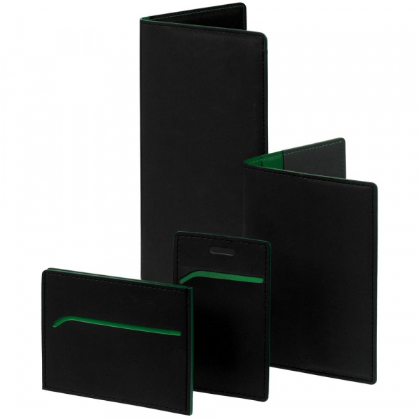 Обложка для паспорта Multimo, черная с зеленым - купить оптом