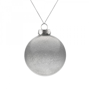 Елочный шар Finery Shine, 8 см, глянцевый серебристый с глиттером - купить оптом