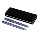 Набор Таормина: ручка шариковая, ручка роллер, в бархатном футляре, синий/серебристый