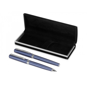 Набор Таормина: ручка шариковая, ручка роллер, в бархатном футляре, синий/серебристый - купить оптом