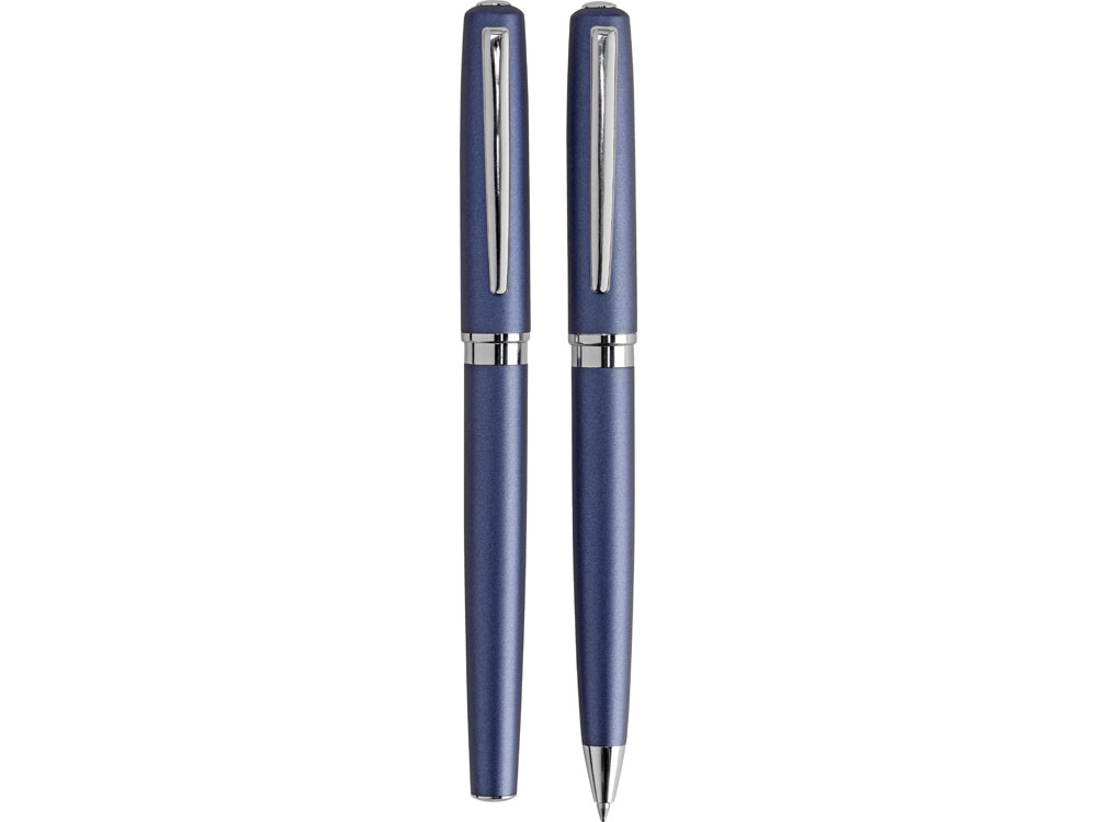 Набор Таормина: ручка шариковая, ручка роллер, в бархатном футляре, синий/серебристый - купить оптом