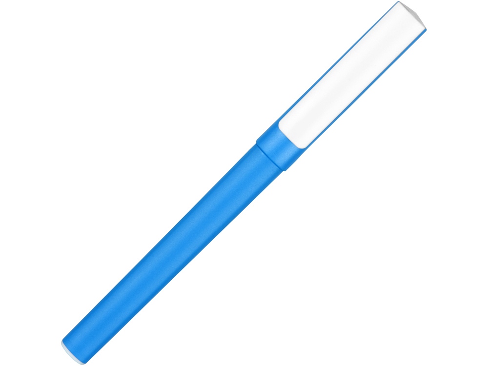 Ручка пластиковая шариковая трехгранная Nook с подставкой для телефона в колпачке, голубой/белый - купить оптом
