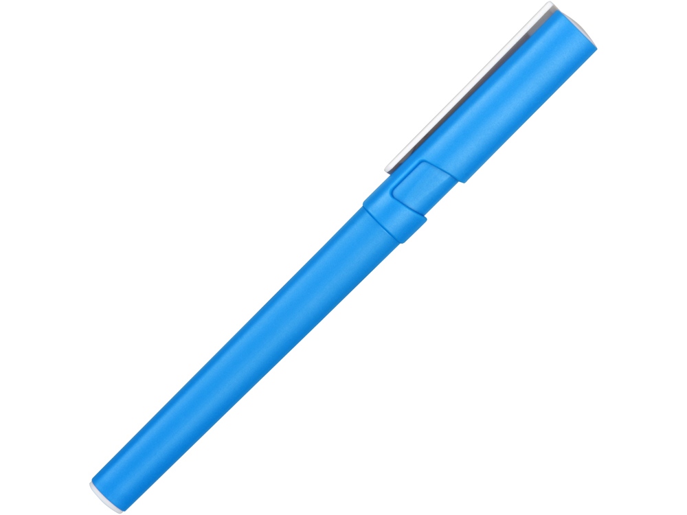 Ручка пластиковая шариковая трехгранная Nook с подставкой для телефона в колпачке, голубой/белый - купить оптом