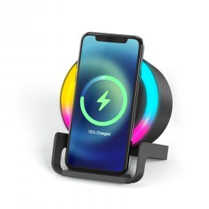 Беспроводная Bluetooth колонка U-Tone RGB c функцией беспроводной зарядки 15W, черный - купить оптом