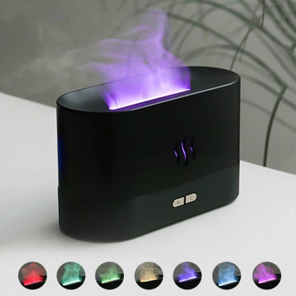 Светодиодный USB увлажнитель-ароматизатор Flame RGB, черный - купить оптом