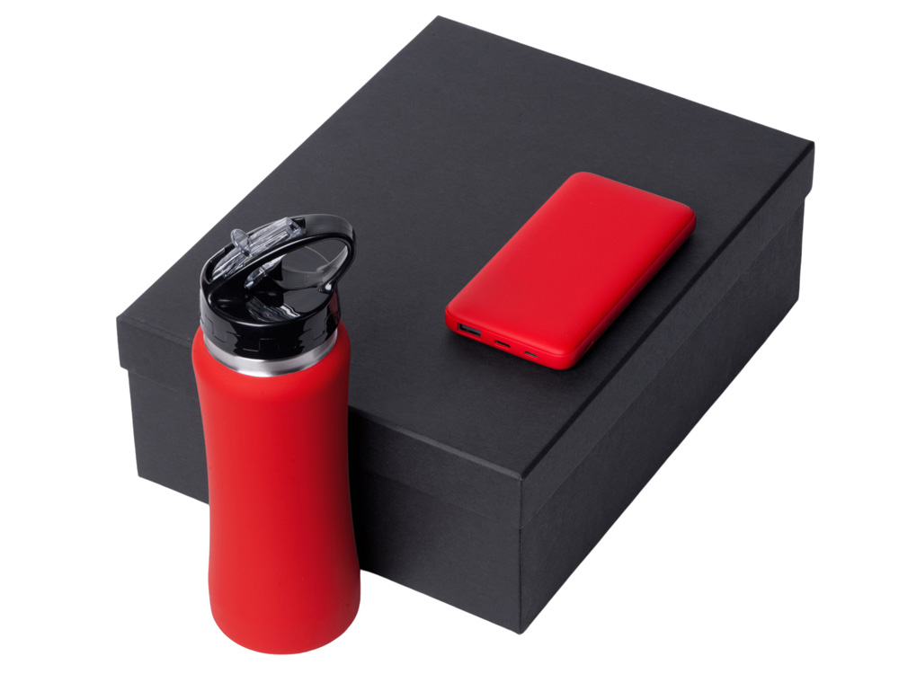 Подарочный набор с бутылкой для воды и повербанком С2, 10000 mAh, красный - купить оптом