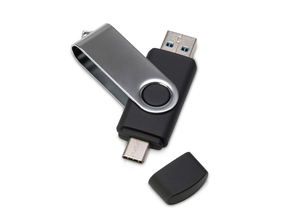 USB3.0/USB Type-C флешка на 32 Гб Квебек C, черный - купить оптом