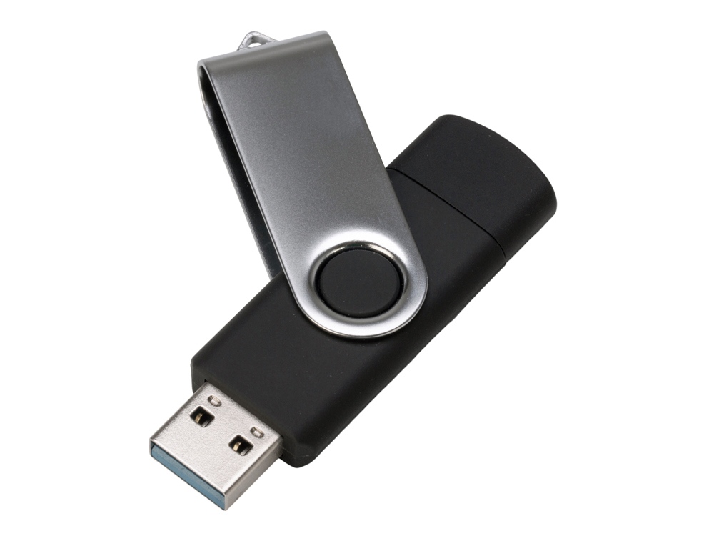 USB3.0/USB Type-C флешка на 32 Гб Квебек C, черный - купить оптом