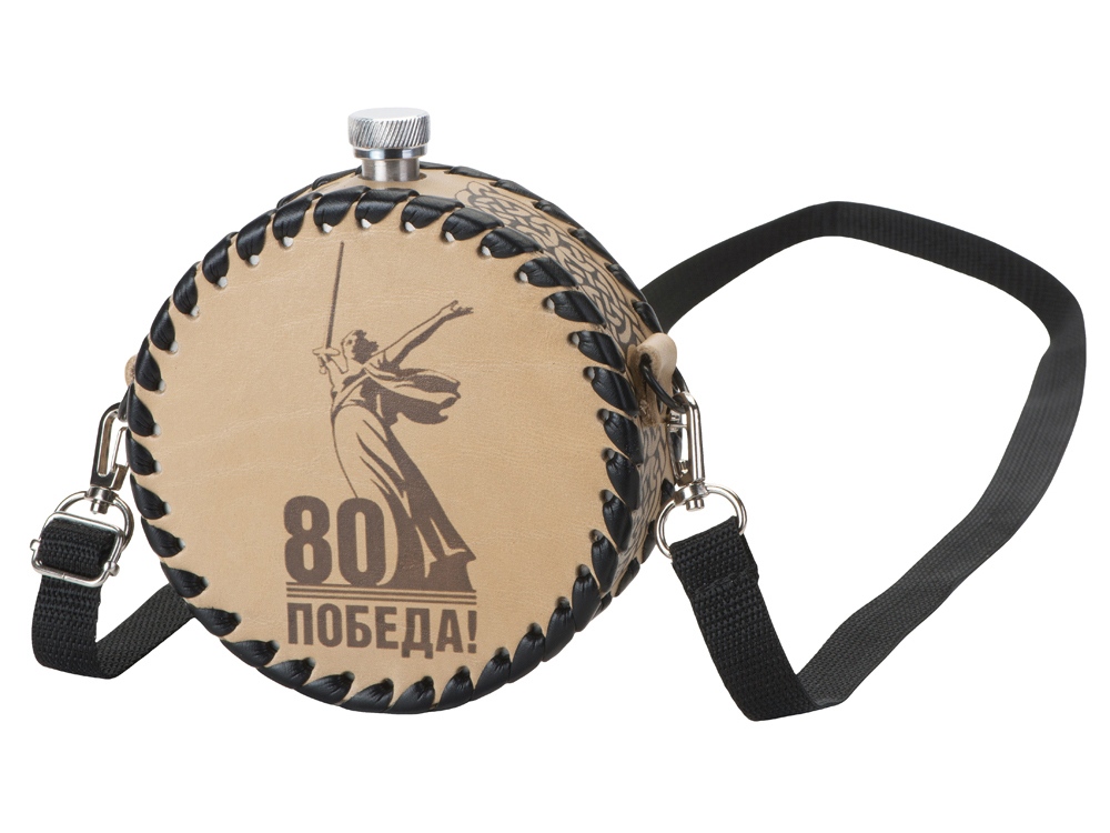Фляга 504 (белая кожа), 0,5 л (круглая), бежевый - купить оптом