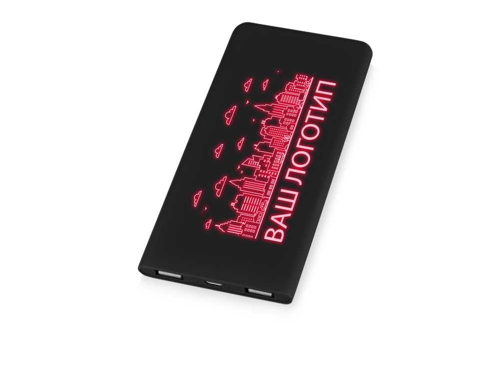 Портативное зарядное устройство с красной подсветкой логотипа Faros, soft-touch, 4000 mAh, черный - купить оптом
