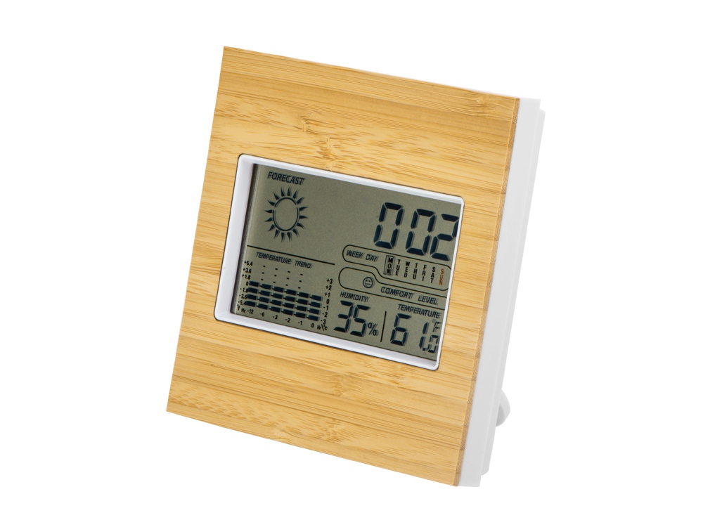 Метеостанция из бамбука Moscow Heat (P), натуральный/белый - купить оптом