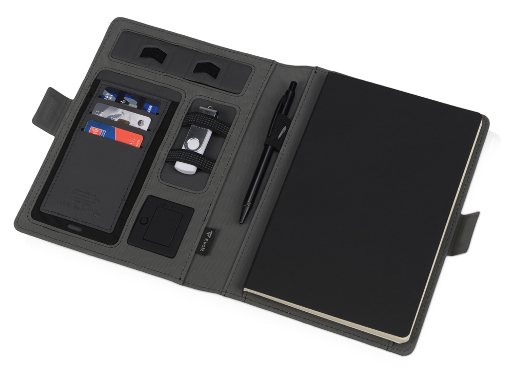 Органайзер с беспроводной зарядкой 5000 mAh Powernote, темно-серый (P) - купить оптом