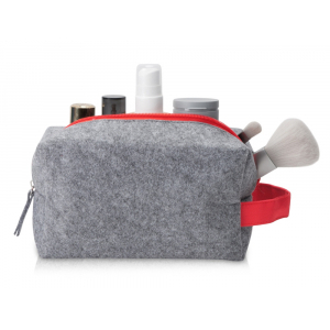 Косметичка из РПЕТ фетра с ручкой Felt, серый с красным - купить оптом