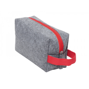 Косметичка из РПЕТ фетра с ручкой Felt, серый с красным - купить оптом