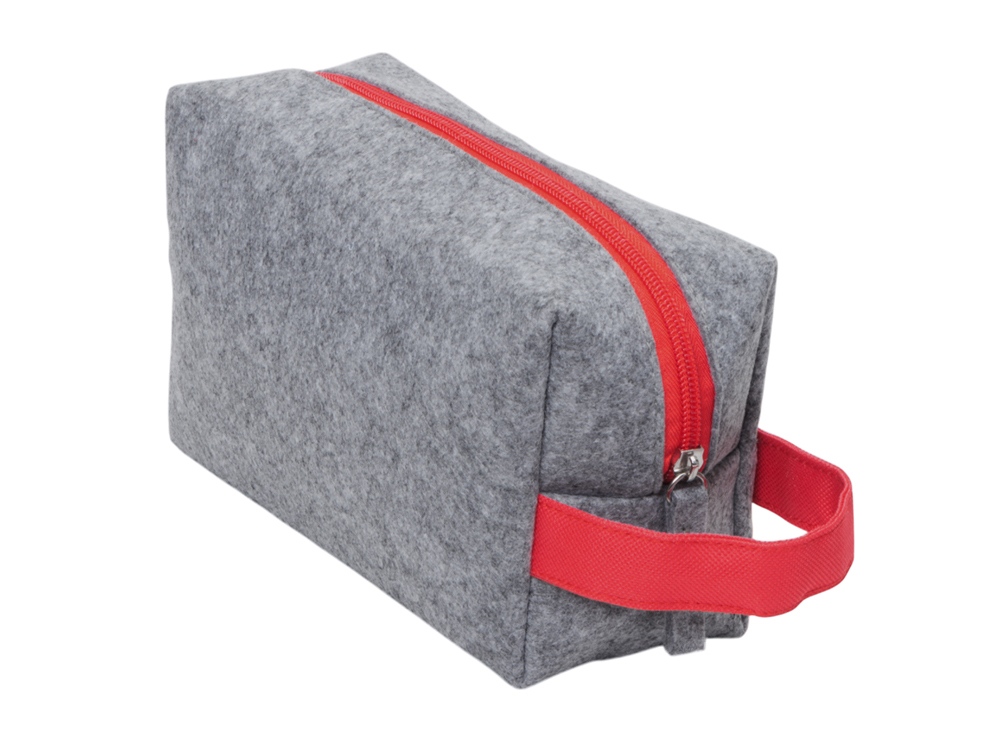 Косметичка из РПЕТ фетра с ручкой Felt, серый с красным - купить оптом
