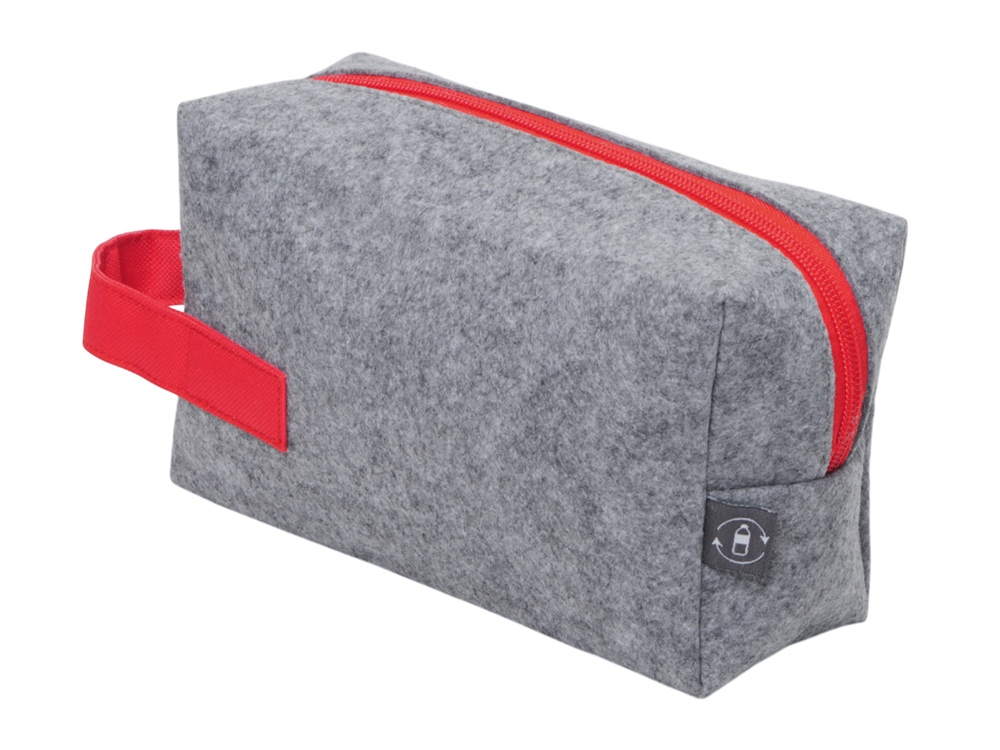Косметичка из РПЕТ фетра с ручкой Felt, серый с красным - купить оптом