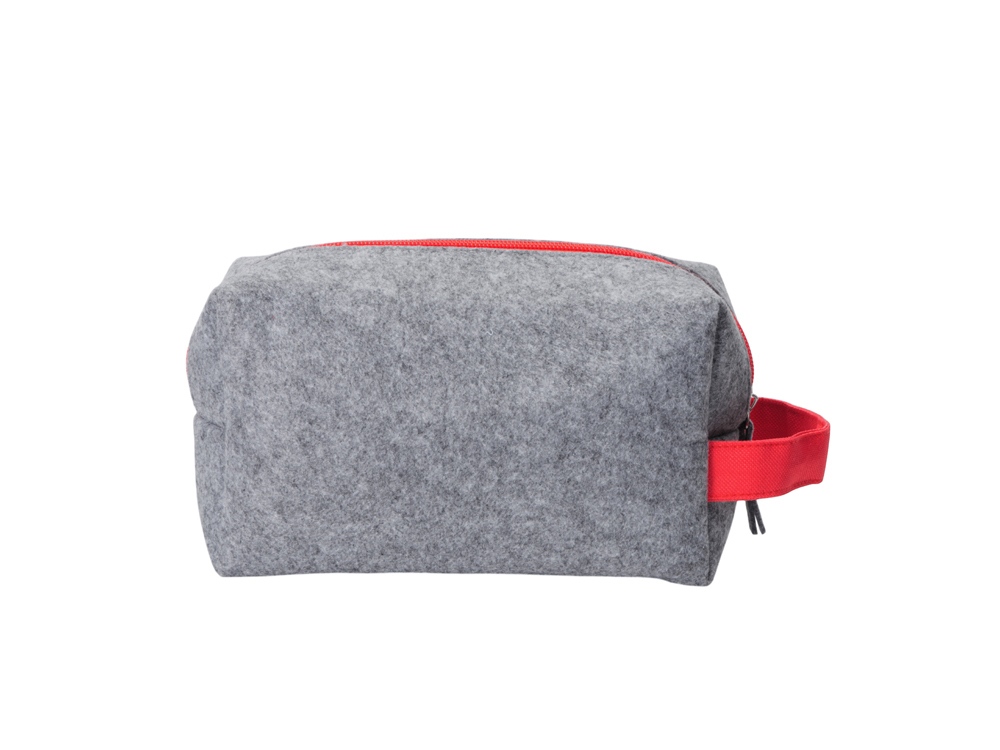 Косметичка из РПЕТ фетра с ручкой Felt, серый с красным - купить оптом