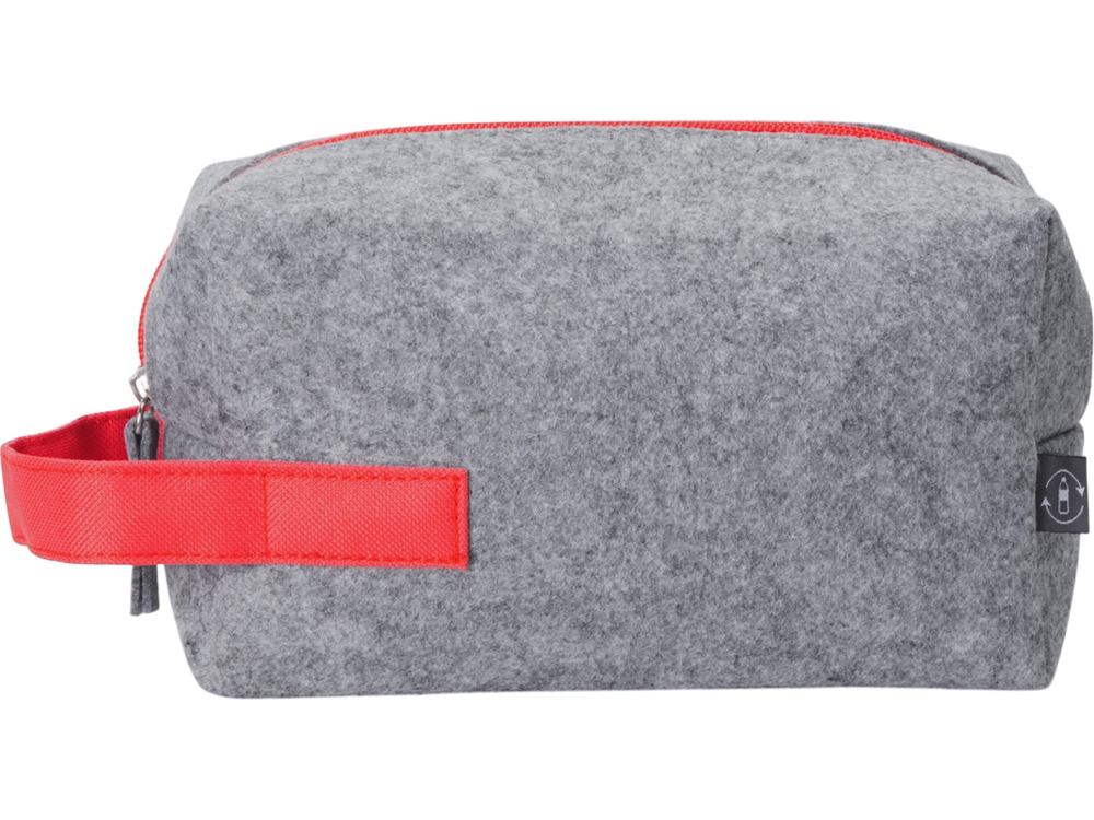 Косметичка из РПЕТ фетра с ручкой Felt, серый с красным - купить оптом