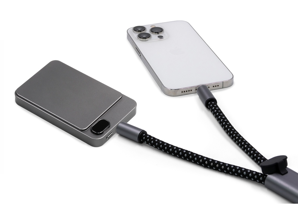 Ремешок-держатель для телефона с зарядным кабелем USB-C - USB-C Lany Wristband Charge Eco, серый - купить оптом