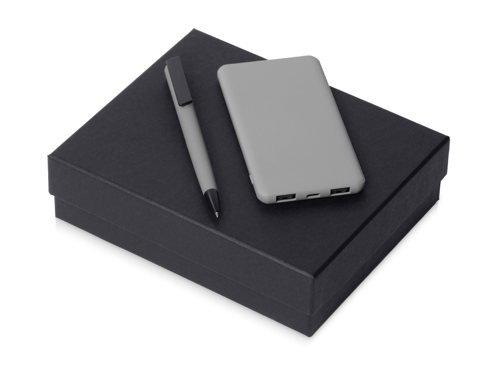 Подарочный набор c пластиковой ручкой, повербанком С1, 5000 mAh, серый - купить оптом