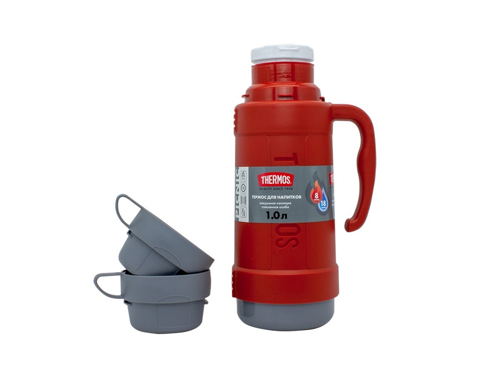 Термос со стеклянной колбой тм THERMOS PICNIC 40 Series Red 1,0L, карминно-красный - купить оптом