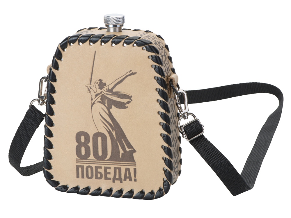 Фляга 508 (белая кожа), 0,7 л, бежевый - купить оптом
