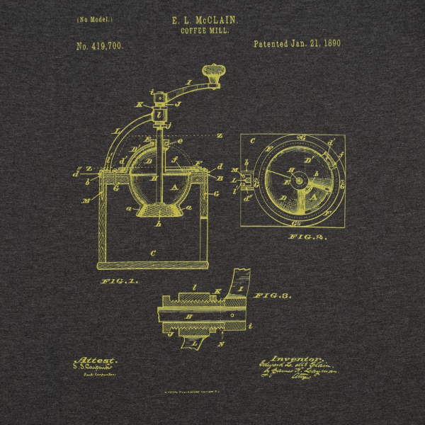 Футболка приталенная Old Patents. Coffee Mill, черный меланж - купить оптом