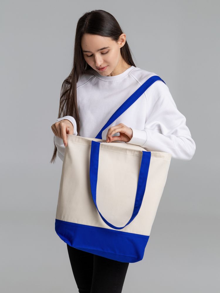 Сумка для покупок на молнии Shopaholic Zip, неокрашенная с синим - купить оптом