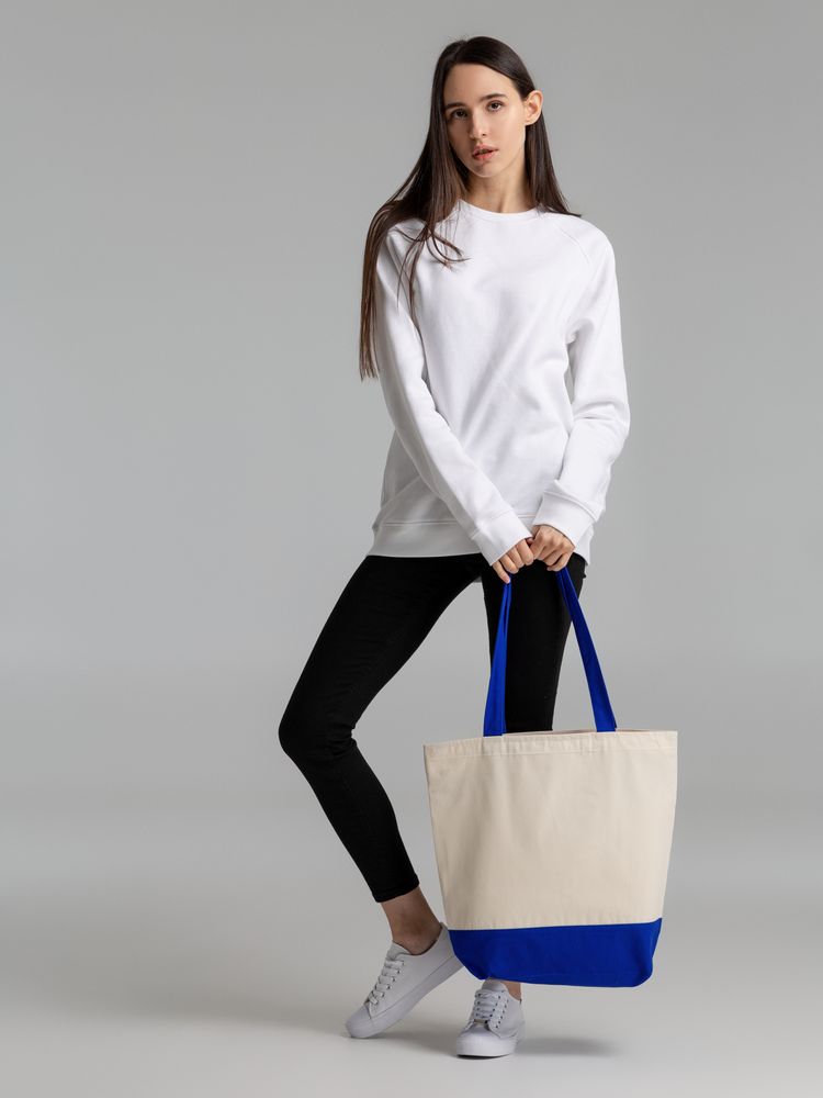 Сумка для покупок на молнии Shopaholic Zip, неокрашенная с синим - купить оптом