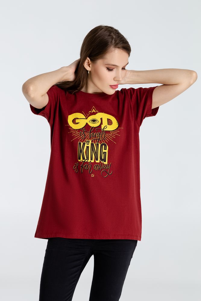 Футболка A God is High, гранатово-красная - купить оптом