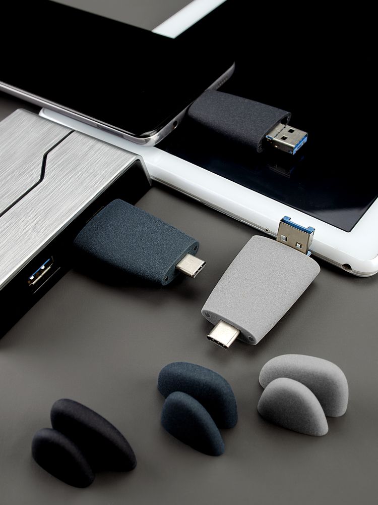 Флешка Pebble Universal, USB 3.0, серо-синяя, 32 Гб - купить оптом