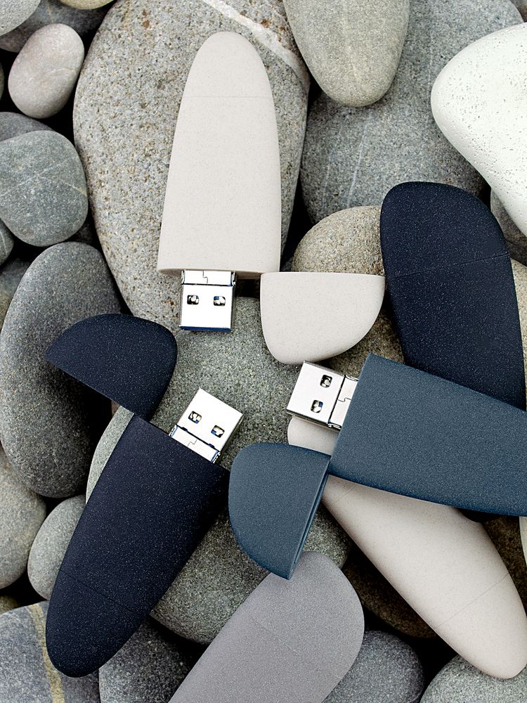 Флешка Pebble Universal, USB 3.0, серо-синяя, 32 Гб - купить оптом