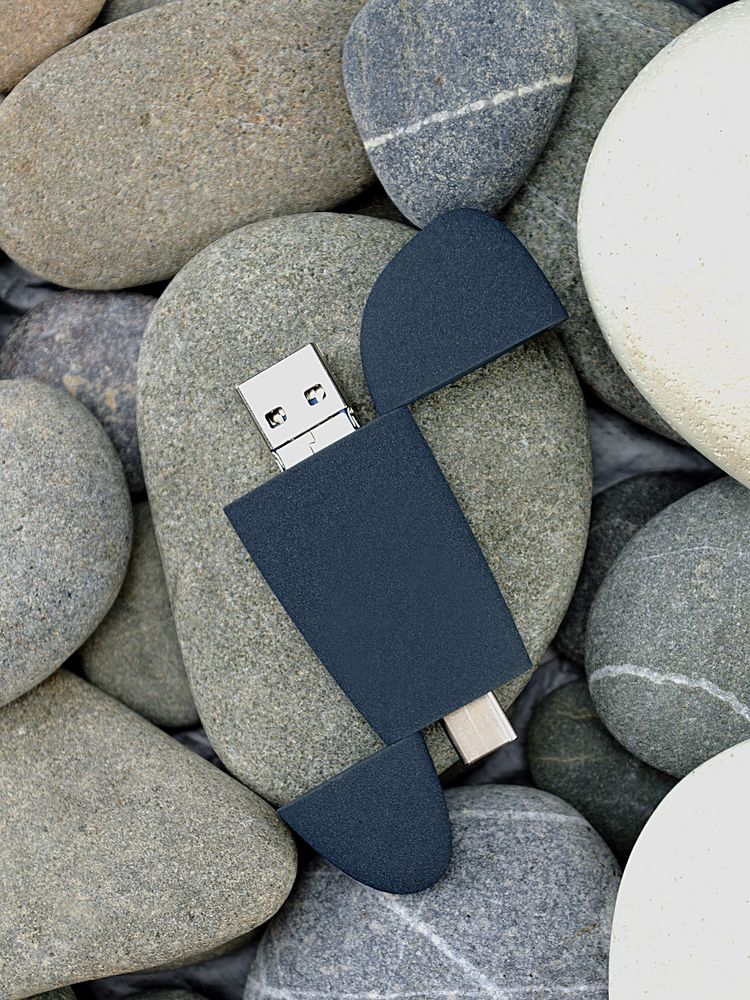 Флешка Pebble Universal, USB 3.0, серо-синяя, 32 Гб - купить оптом