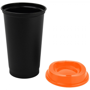 Стакан с крышкой Color Cap Black, черный с оранжевым - купить оптом