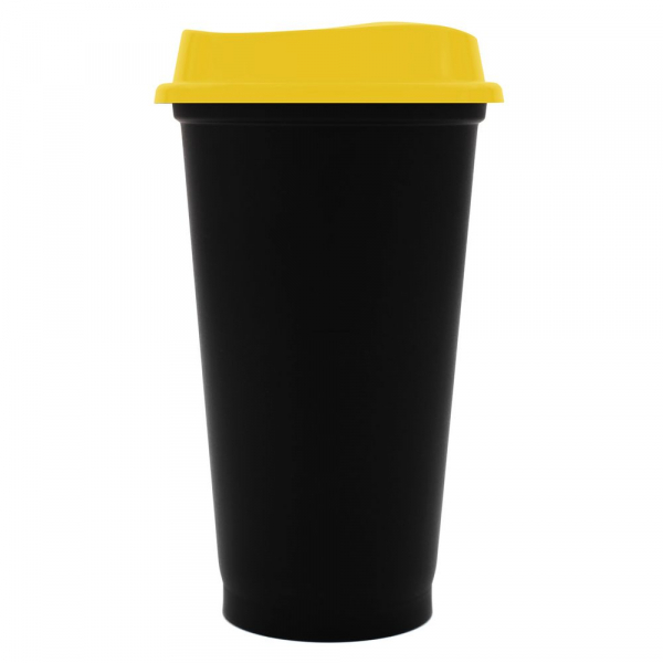 Стакан с крышкой Color Cap Black, черный с желтым - купить оптом