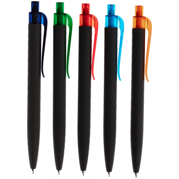 Ручка шариковая Prodir QS01 PRT-P Soft Touch, черная с голубым - купить оптом